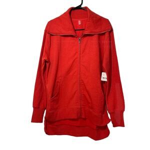 Free People MOVEMENT BASELINE ZIP UP Knit Jacket Cherry Red Collar Nwt Large